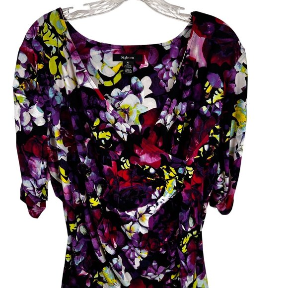 Style & Co  XL Floral Print Top 3/4 Sleeve Purple Multi-Color Polyester Spandex - Picture 1 of 12